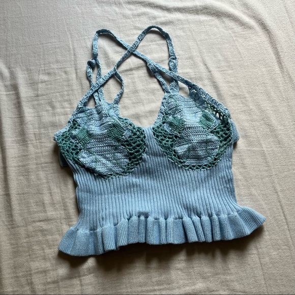 House of Sunny Palma Blue Crochet Knit Ruffle Tank *RARE FIND!!!* - Picture 3 of 8